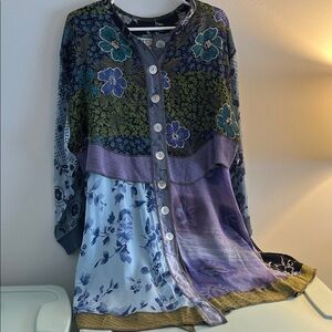 Floral Sassy Patchwork Button-Up top. Could be worn as dress.  Beautiful fabric
